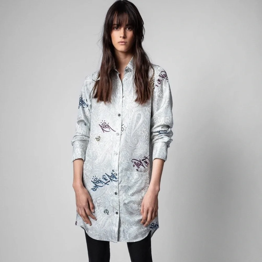 Zadig & Voltaire Rais Paisley Jormi Dress Tunic Shirt Top Small - Picture 5 of 9